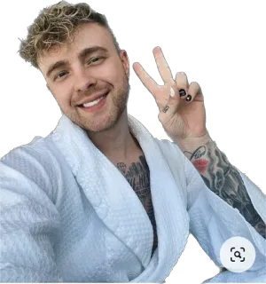 🤗 hombre, sonrisa, símbolo de paz, retrato, selfie, bata telegram sticker