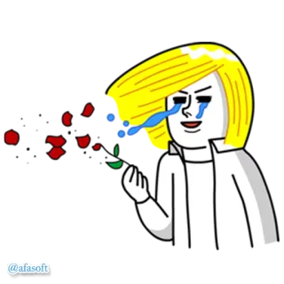 🌹 @afasoft การ์ตูน, ตัวละคร, ร้องไห้, ดอกไม้, ผมสีเหลือง, น้ำตา telegram sticker