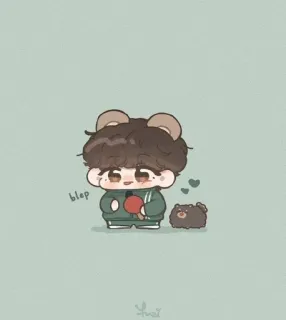 🌟 blep 귀여운, 카와이, 곰, 치비, 만화, 초록색 트레이닝복, 하트 telegram sticker
