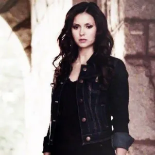 😕 Elena Gilbert The Vampire Diaries 여자, 갈색 머리, 여배우, 진지한, 청자켓 telegram sticker