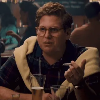 🤨 Jonah Hill, fumando, cigarrillo, hombre, actor, gafas telegram sticker