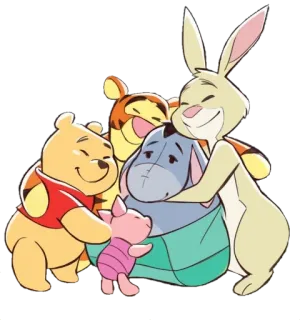👨‍👧‍👧 Винни Пух, Пятачок, Тигруля, Иа-Иа, Кролик, друзья, мультфильм, стикер telegram sticker