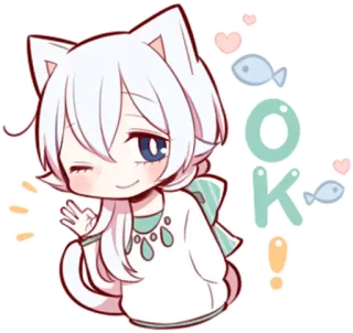 🆗 OK милый, каваий, кот, ок, аниме, чиби, девушка telegram sticker