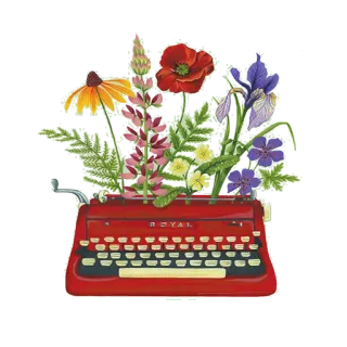 💐 máquina de escribir, flores, vintage, rojo, real telegram sticker