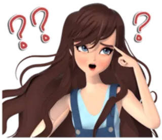 🤔 pytanie, zdezorientowany, myślący, kreskówka, dziewczyna telegram sticker