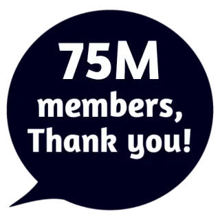 ❤ 75M
members, Thank you! Mitglieder, Danke, Feier, Erfolg, Community, Meilenstein whatsapp sticker