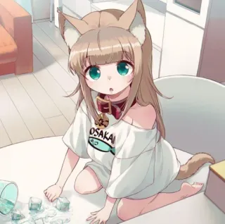 🐾 OSAKA Аниме, Девушка, Кот, Осака, Ошейник, Мультфильм, Каваий telegram sticker