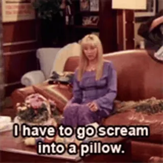 😭 Phoebe Buffay Friends I have to go scream into a pillow. сериал, друзья, фиби буффе, крик, подушка, настроение, смешной telegram sticker