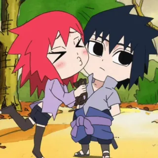 😘 Sasuke Naruto anime, cartoon, kiss, love, fan art, chibi telegram sticker