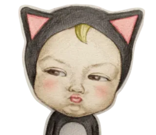 😒 bebê, gato, capuz, fofo, ilustração, desenho animado whatsapp sticker