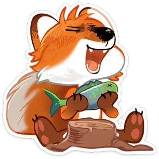 🦊 zorro, animal, pez, dibujos animados, feliz, fauna telegram sticker