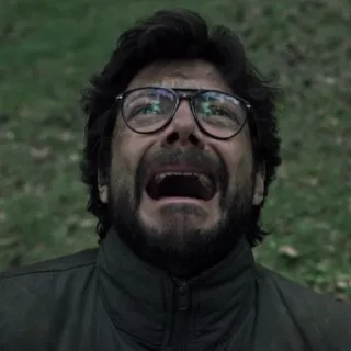 😭 Professor Money Heist professeur, casa de papel, pleurer, contrarié, détressé, Netflix, personnage telegram sticker