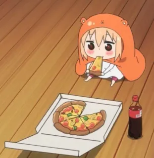 😵 Anime, Ragazza, Pizza, Carino, Cartone animato, Snack telegram sticker