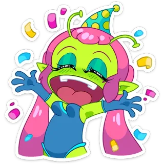 🥳 Alien, Festa, Celebração, Desenho animado, Confete, Bonito, Diversão, Ilustração telegram sticker
