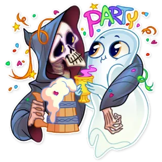🎉 PARTY festa, fantasma, morte, ceifeira, celebração, desenho animado, halloween telegram sticker