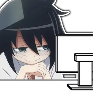 😈 anime, zmęczona, komputer, dziewczyna, mem whatsapp sticker