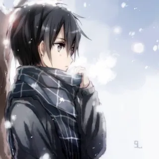 😇 anime, boy, winter, scarf, snow, cold telegram sticker