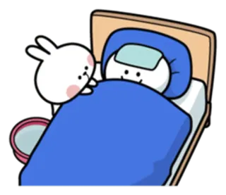 😴 Cartoon, Bed, Ziek, Konijn, Zorg, Vriend telegram sticker