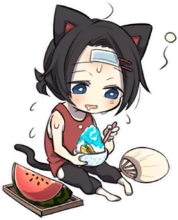 🍧 Anime, Cartoon, Figur, Katze, Kawaii, Wassereis, Wassermelone telegram sticker