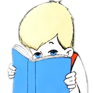 📘 ребенок, чтение, книга, мультфильм, синий, блондинка whatsapp sticker