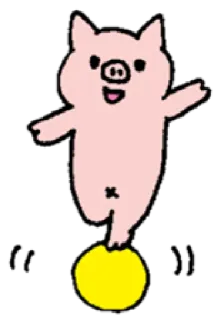 🥎 cerdo, animal, dibujos animados, rosa, amarillo, pelota, lindo, feliz telegram sticker