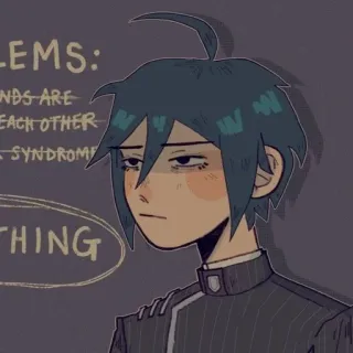 🔪 Shuichi Saihara Danganronpa V3: Killing Harmony PROBLEMS:
 FRIENDS ARE
 EACH OTHER
- SYNDROME


THING อนิเมะ, มังงะ, Danganronpa, Shuichi Saihara, วิดีโอเกม, วิชวลโนเวล telegram sticker