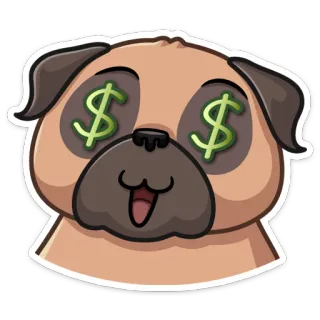 💰 dog, pug, dollar sign, money, cartoon, animal, cute, pet telegram sticker