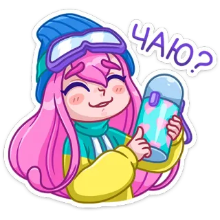 ☕ ЧАЮ? Cartone animato, Anime, Capelli rosa, Bere, Felice, Carino telegram sticker