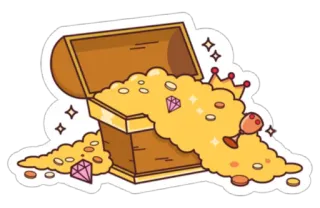 💢 cofre del tesoro, oro, corona, diamantes, riqueza, tesoro pirata, monedas, riquezas whatsapp sticker