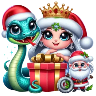 🧸 งู, เจ้าหญิง, ซานตาคลอส, คริสต์มาส, วันหยุด, ของขวัญ, น่ารัก whatsapp sticker