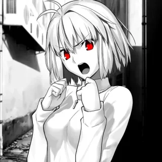 🖤 Anime, Manga, Arrabbiato/a, Occhi rossi, Capelli bianchi, Ragazza telegram sticker