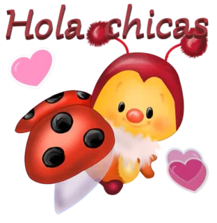 ❤️ Hola chicas insetto, cuori, fungo, carino, saluto, ragazze whatsapp sticker