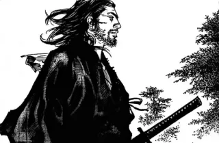 ⚔ Miyamoto Musashi Vagabond Samurái, Espadachín, Guerrero, Manga, Katana whatsapp sticker