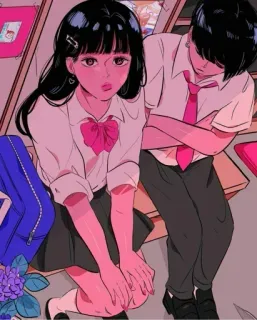 🍭 anime, school, teenagers, couple, romance, love, illustration telegram sticker