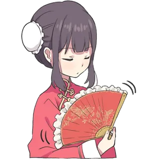 🪭 chica anime, vestido chino, asiática, abanico, linda, dibujos animados, mujer telegram sticker