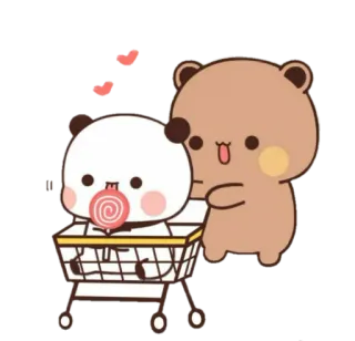 🐻 cartoon, bear, panda, shopping cart, lollipop, cute telegram sticker