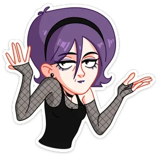 🤷‍♀ Mädchen, Cartoon, Sticker, lila Haare, Goth, Emo, Attitüde telegram sticker