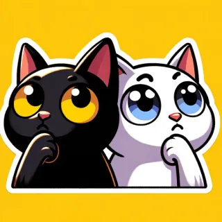 🤔 cats, cute, animals, sticker, black cat, white cat telegram sticker