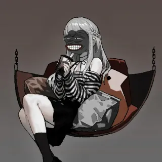 😂 アニメガール, デジタルアート, 漫画, キャラクター, グレースケール, 座り telegram sticker