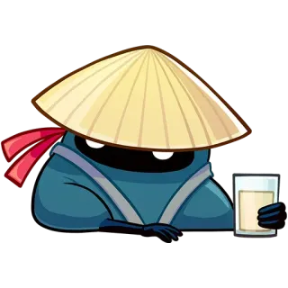 🍺 Ninja, Guerreiro, Asiático, Chapéu, Bebida, Personagem telegram sticker