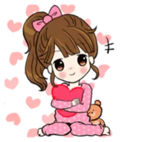 🙂 cartoon, girl, heart, love, cute, teddy bear, pajamas, kawaii telegram sticker