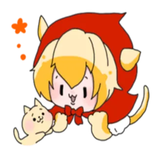 ☺️ kawaii, mignon, chibi, chat, capuche, dessin animé, orange, étoiles telegram sticker