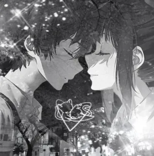 🤎 Anime, Coppia, Amore, Romance, Bianco e nero, Illustrazione telegram sticker