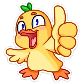 👍 duck, cartoon, animal, cute, happy, thumbs up, bird whatsapp sticker