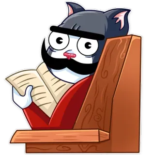 😯 Katze, Buch, Lesen, Cartoon, Tier, Haustier, Schnurrbart telegram sticker