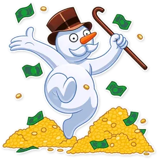 🤑 muñeco de nieve, dinero, riqueza, dibujos animados, sombrero, rico whatsapp sticker