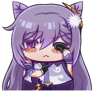 😢 Keqing Genshin Impact Keqing, Genshin Impact, anime, video game, telinga kucing, rambut ungu, menangis whatsapp sticker