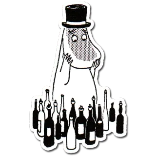 😳 Moomin Moomin, dibujos animados, alcohol, botellas, sombrero telegram sticker
