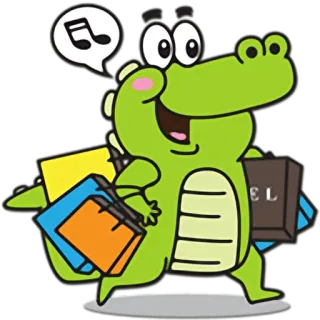 🛍 cartoon, alligator, music, notes, animal, happy, cheerful, walking telegram sticker