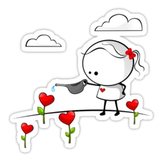 ❤ amour, cœur, arrosoir, fleur, mignon, dessin animé, autocollant, fille telegram sticker